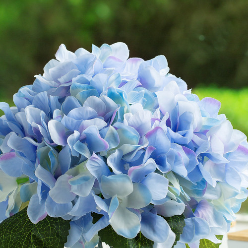 Artificial Silk Hydrangea in Clear Glass Vase With Faux Water