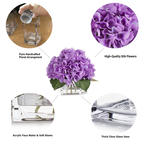 Artificial Silk Hydrangea in Clear Glass Vase With Faux Water