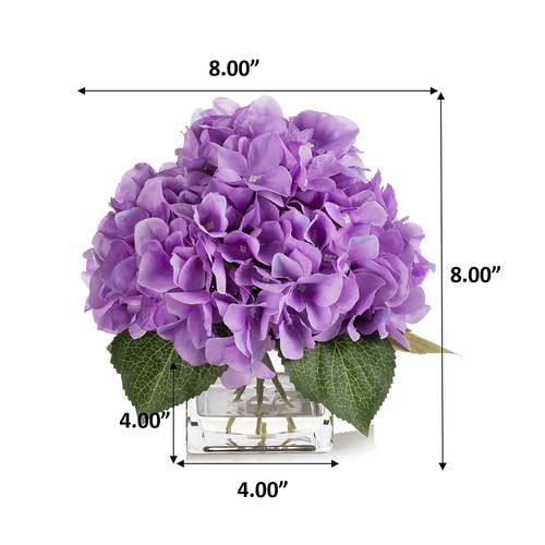 Artificial Silk Hydrangea in Clear Glass Vase With Faux Water