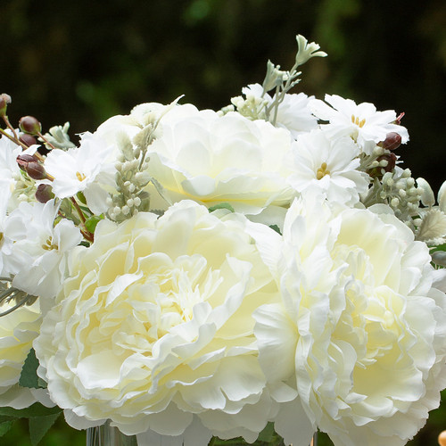 Mixed Artificial Silk Peony Flowers in Clear Glass Vase With Faux Water