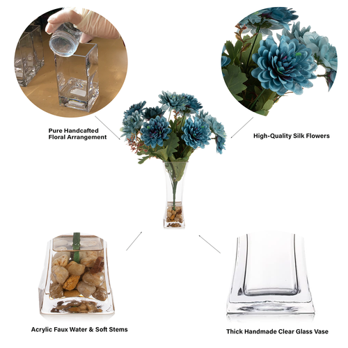 Mixed Daisy Flower Arrangement in Clear Glass Vase with Acrylic Water (Blue)