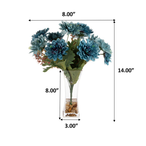 Mixed Daisy Flower Arrangement in Clear Glass Vase with Acrylic Water (Blue)