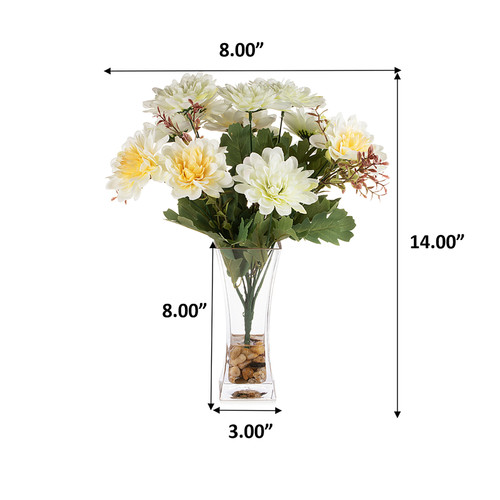 Mixed Daisy Flower Arrangement in Clear Glass Vase with Acrylic Water (Cream Yellow)