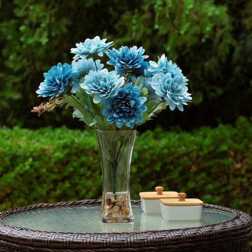 Mixed Daisy Flower Arrangement in Clear Glass Vase with Acrylic Water