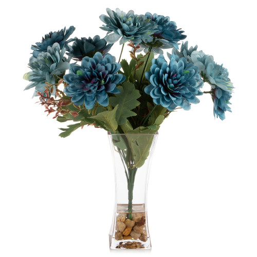 Mixed Daisy Flower Arrangement in Clear Glass Vase with Acrylic Water