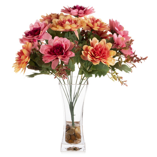Mixed Daisy Flower Arrangement in Clear Glass Vase with Acrylic Water