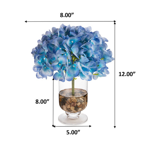 Real Touch Hydrangea Flower in Clear Glass Vase with Acrylic Water