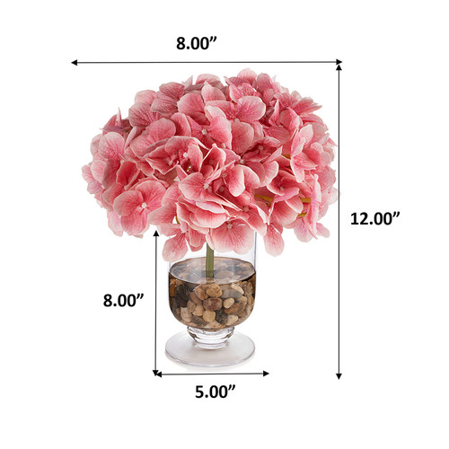 Real Touch Hydrangea Flower in Clear Glass Vase with Acrylic Water