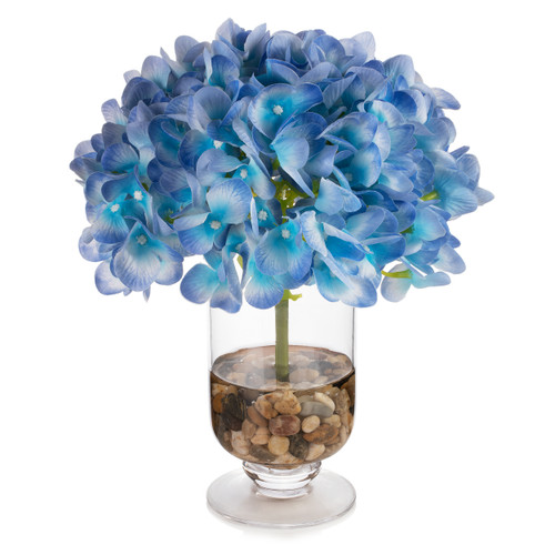 Real Touch Hydrangea Flower in Clear Glass Vase with Acrylic Water