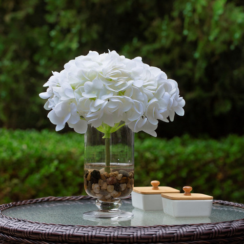 Real Touch Hydrangea Flower in Clear Glass Vase with Acrylic Water