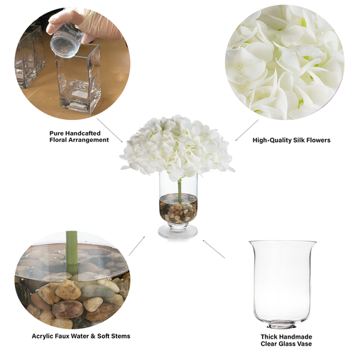 Real Touch Hydrangea Flower in Clear Glass Vase with Acrylic Water