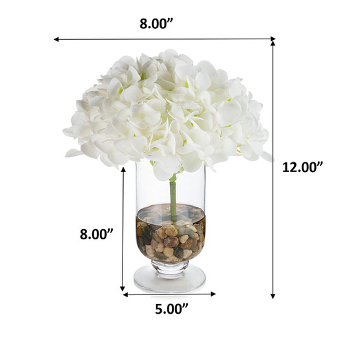 Real Touch Hydrangea Flower in Clear Glass Vase with Acrylic Water