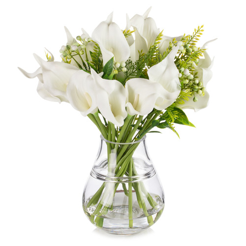 Mixed Real Touch Lily Flower Arrangement in Clear Glass Vase with Acrylic Water