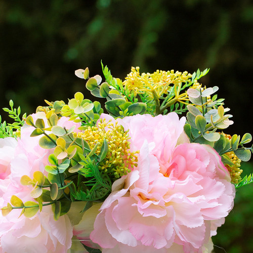 Mixed Silk Peony Flower in Clear Glass Vase With Faux Water