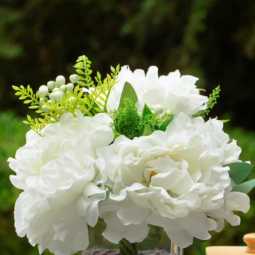 Mixed Silk Peony Flower in Cube Glass Vase With Faux Water