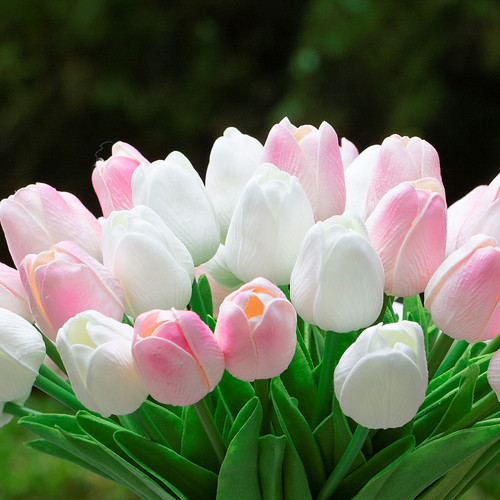 40 Pieces Real Touch Tulip Arrangement in Clear Glass Vase (Pink White)