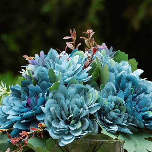 Mixed Daisy Flower Arrangement in Glass Vase with Acrylic Water (Blue)
