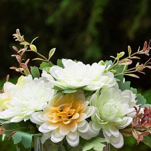 Mixed Daisy Flower Arrangement in Glass Vase with Acrylic Water (Cream Yellow)