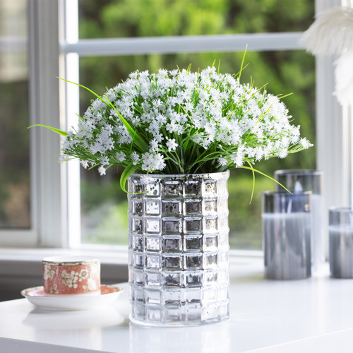 Silver Cylinder Glass Vase 7.5" H 5.0" W