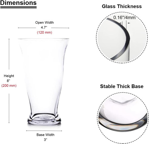 Tapered Glass Vase for Flowers 5" W 8" H