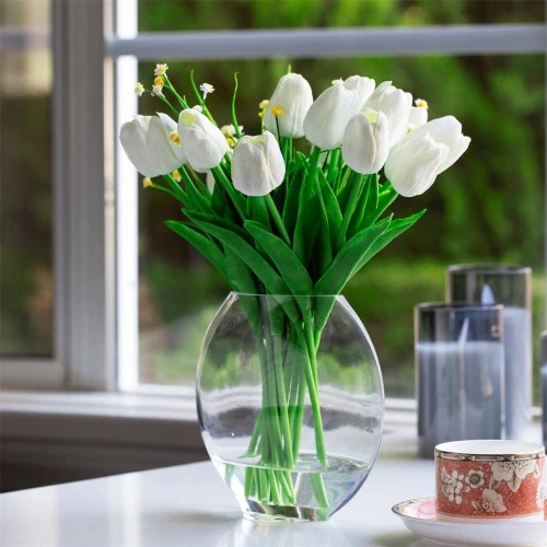Unique Oval Glass Vase H 8.0" W 4.0"L8.5"