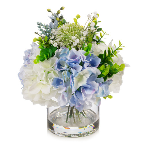 12" Mixed Artificial Hydrangea Flower in Glass Vase
