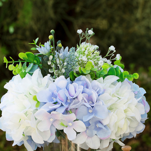 12" Mixed Artificial Hydrangea Flower in Glass Vase