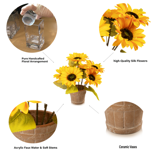 14" Artificial Sunflower Arrangement in Pot