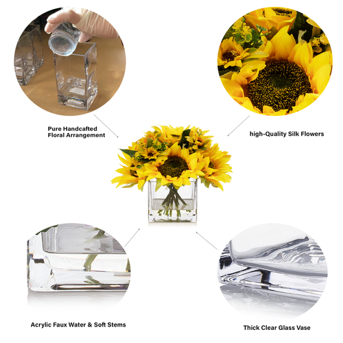 8" Mixed Artificial Sunflowers in Glass Vase