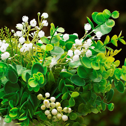 11" Mixed Eucalyptus and Baby's Breath in Ceramic Pot