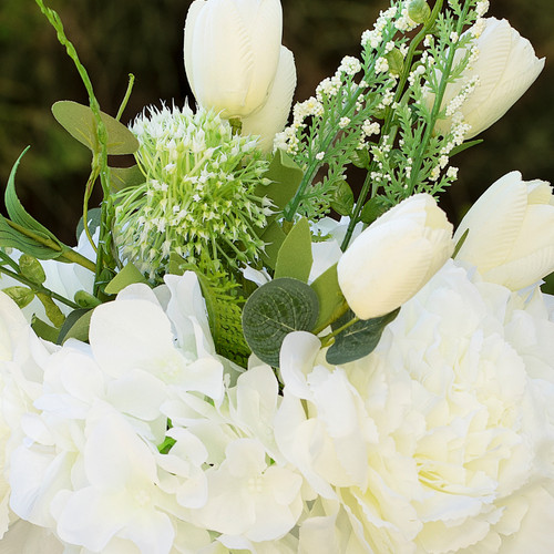 14" Mixed Artificial Peony and Tulip Flower in Glass Vase