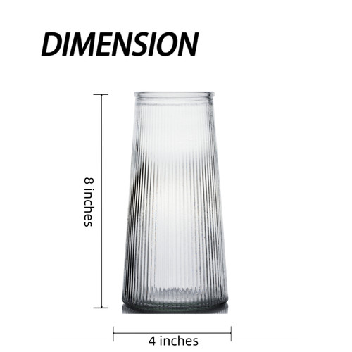 4" W 8" H Clear Ribbed Glass Vase