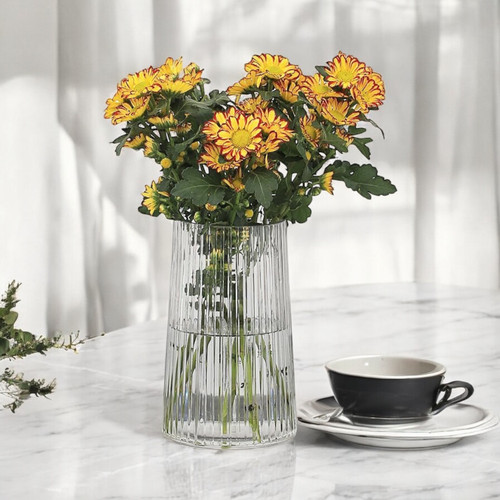 4" W 8" H Clear Ribbed Glass Vase