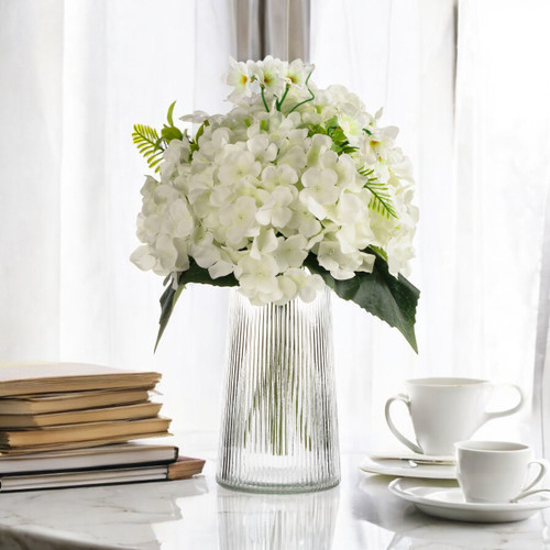 4" W 8" H Clear Ribbed Glass Vase