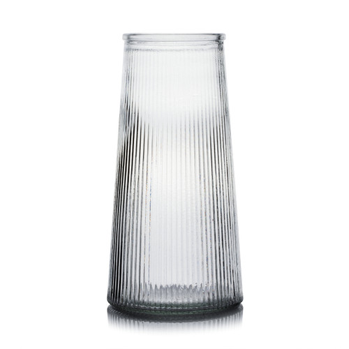 4" W 8" H Clear Ribbed Glass Vase