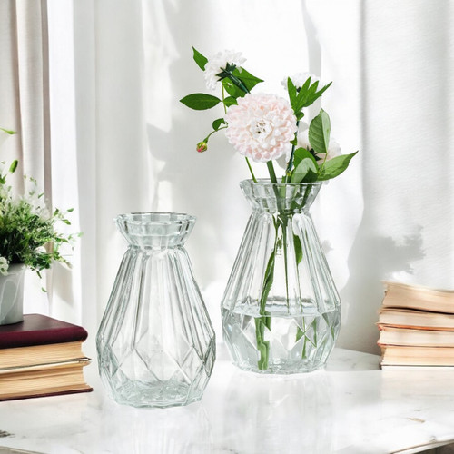 4.5" W 7.0" H Clear Diamond-faceted Glass Vase