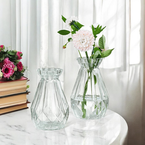4.5" W 7.0" H Clear Diamond-faceted Glass Vase