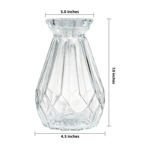 4.5" W 7.0" H Clear Diamond-faceted Glass Vase