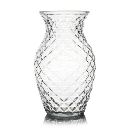 5.0" W 8.0" H Clear Diamond-faceted Glass Vase