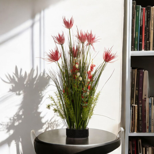 32" Mixed Artificial Grass and Flowers with Black Foam (Red)