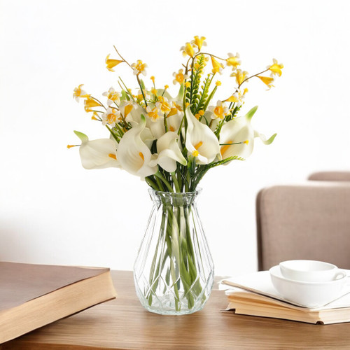 13" Mixed Real Touch Calla Lily Flower with Filler in Glass Vase