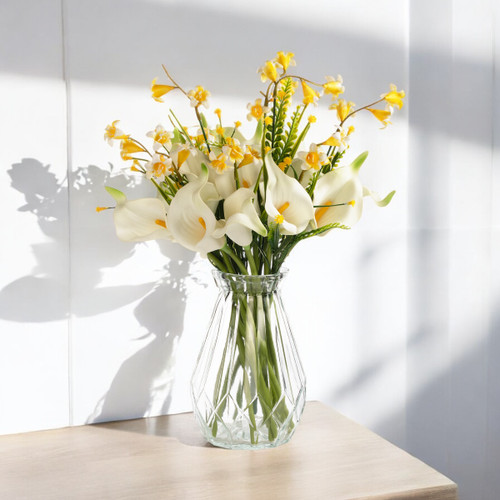13" Mixed Real Touch Calla Lily Flower with Filler in Glass Vase