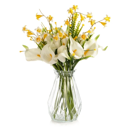 13" Mixed Real Touch Calla Lily Flower with Filler in Glass Vase
