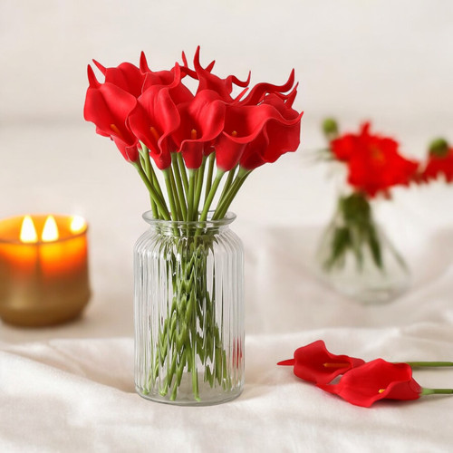 20pcs Artificial Real Touch Calla Lily Flower Arrangement (Red)
