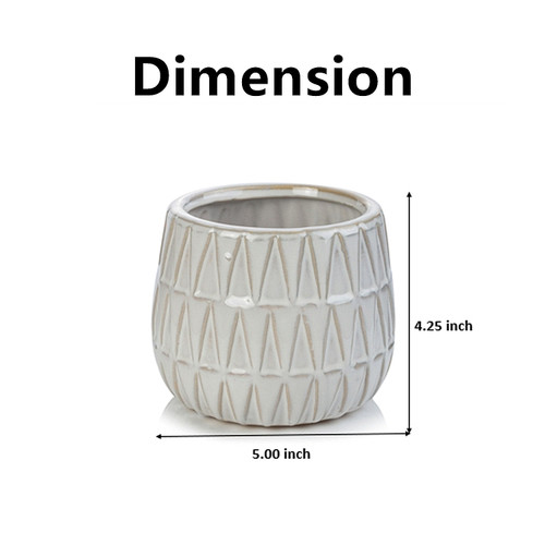 5.00" W 4.25" H White Ceramic Triangle Print Pot