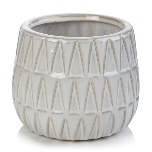 5.00" W 4.25" H White Ceramic Triangle Print Pot