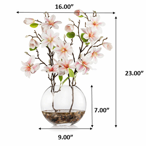 Real Touch Magnolia Flower Arrangement in Glass Vase with Faux Water (Cream Pink)
