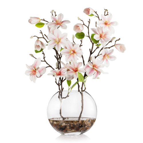 Real Touch Magnolia Flower Arrangement in Glass Vase with Faux Water