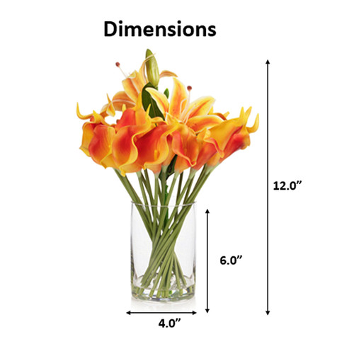 Artificial Real Touch Lily Flower Arrangement in Clear Glass Vase with Faux Water (Orange)