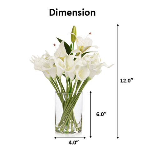 Artificial Real Touch Lily Flower Arrangement in Clear Glass Vase with Faux Water